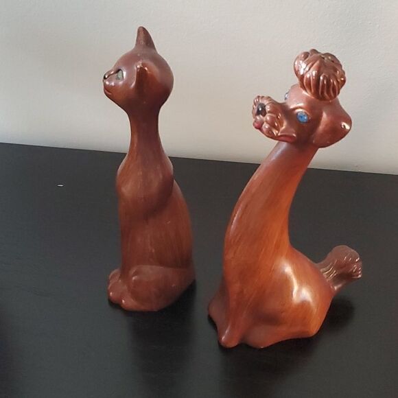 Vintage Mid Century Wooden Cat Dog Figurines - Picture 2 of 7